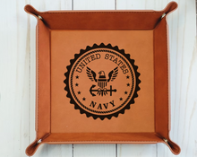 Load image into Gallery viewer, NAVY - 6" x 6" leather office valet Tray