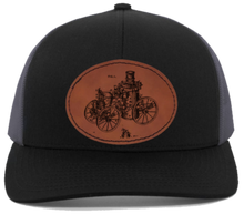 Load image into Gallery viewer, Historic Steam fire engine engraved leather patch hat