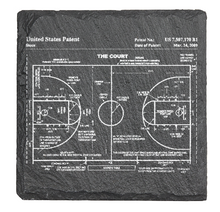 Load image into Gallery viewer, Basketball Court patent drawing - Laser engraved fine Slate Coaster
