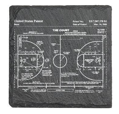 Basketball Court patent drawing - Laser engraved fine Slate Coaster