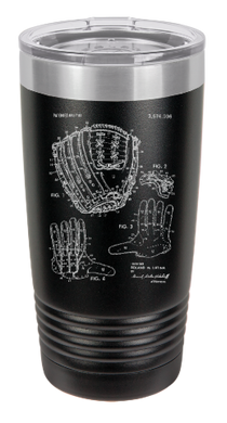 Baseball Glove Mitt patent drawing - engraved Tumbler - insulated stainless steel travel mug