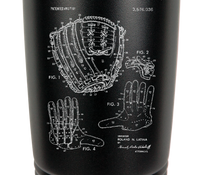 Load image into Gallery viewer, Baseball Glove Mitt patent drawing - engraved Tumbler - insulated stainless steel travel mug
