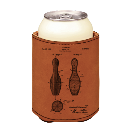 Bowling pin - engraved leather beverage holder