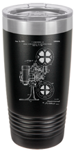 Load image into Gallery viewer, Cinema Movie Camera Projector Patent drawing - engraved Tumbler - insulated stainless steel travel mug