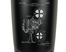 Load image into Gallery viewer, Cinema Movie Camera Projector Patent drawing - engraved Tumbler - insulated stainless steel travel mug