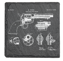 Load image into Gallery viewer, Colt Peacemaker Revolver Patent 1875 - Laser engraved fine Slate Coaster
