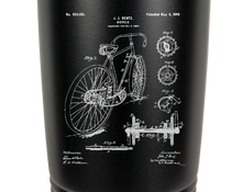 Load image into Gallery viewer, Road Racing Bicycle patent drawing - engraved Tumbler - insulated stainless steel travel mug