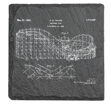 Load image into Gallery viewer, Roller Coaster drawing 1920s Vintage amusement ride - Laser engraved fine Slate Coaster