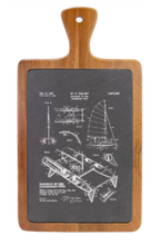Load image into Gallery viewer, sailing catamaran patent drawing - Slate & Wood Cutting board