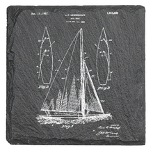Load image into Gallery viewer, Sailboat sailing patent drawing - Laser engraved fine Slate Coaster