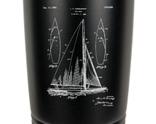 Load image into Gallery viewer, Sailboat patent drawing - engraved Tumbler - insulated stainless steel travel mug