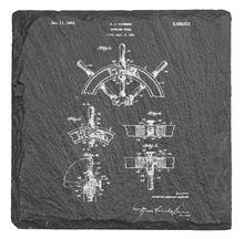 Load image into Gallery viewer, Wooden Ship Wheel patent drawing- Laser engraved fine Slate Coaster