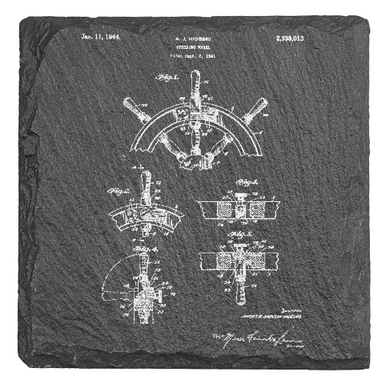 Wooden Ship Wheel patent drawing- Laser engraved fine Slate Coaster
