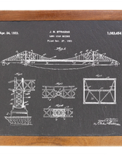 Load image into Gallery viewer, San Francisco Golden Gate Bridge Patent Drawing - Engraved Slate & Wood Cutting board