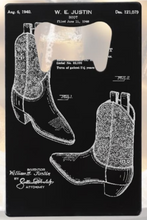 Load image into Gallery viewer, Justin Boots patent drawing - engraved credit card Bottle Opener - Metal