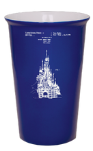 Load image into Gallery viewer, Disney Castle patent drawing - Blue Ceramic tumbler travel mug
