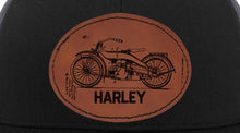 Load image into Gallery viewer, 1920s Harley Motorcycle Patent Drawing -Trucker engraved Leather Patch hat