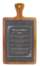 Load image into Gallery viewer, Warren Buffett Quote - engraved Slate & Wood Cutting board