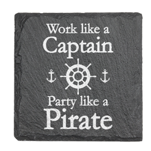 Load image into Gallery viewer, Pirate Collection 4-piece engraved fine Slate coaster set