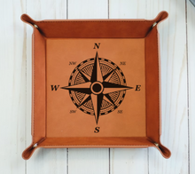 Load image into Gallery viewer, Compass - navigational instrument - 6&quot; x 6&quot;  leather office valet Tray
