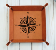 Load image into Gallery viewer, Compass - navigational instrument - 6" x 6" leather office valet Tray
