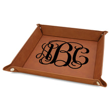 Load image into Gallery viewer, 9" x 9" leather office desk caddy - valet Tray - DESIGN YOUR OWN - Custom - Personalized