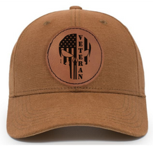 Load image into Gallery viewer, Veteran Skull HEMP engraved Leather Patch hat