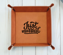 Load image into Gallery viewer, "Just Married" - 6" x 6" leather office valet Tray