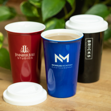 Load image into Gallery viewer, Work Like a Captain play like a Pirate - Blue Ceramic tumbler travel mug