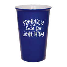Load image into Gallery viewer, probably late for something - Blue Ceramic tumbler travel mug