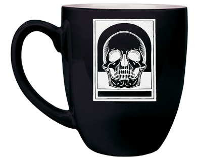Skull in Frame - Engraved Black Ceramic Coffee Mug