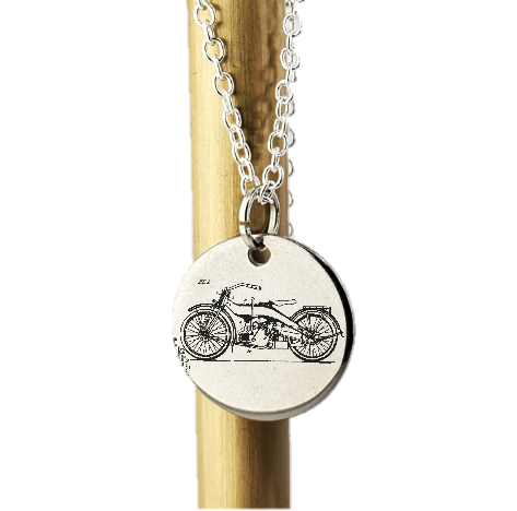 Harley Motorcycle Patent - laser Engraved necklace - 925 Sterling Silver