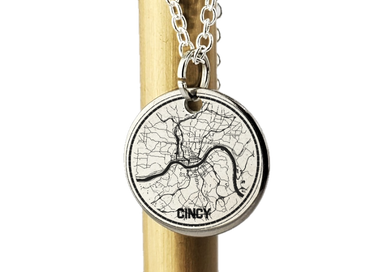 Cincinnati Ohio Downtown MAP - Ohio River - laser Engraved necklace - 925 Sterling Silver