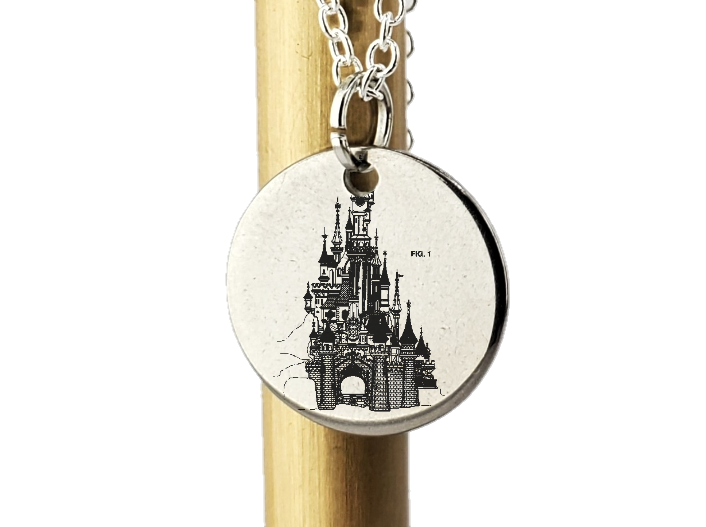 Disney Castle patent drawing - laser Engraved necklace - 925 Sterling Silver