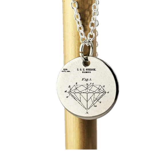 Diamond Patent - Pendant necklace - laser Engraved necklace - 925 Sterling Silver