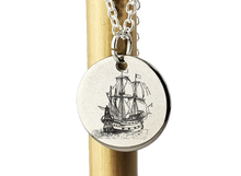 Load image into Gallery viewer, Pirate Ship engraved charm necklace - Sterling silver
