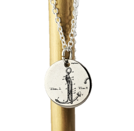 Ship Anchor Patent drawing - laser Engraved necklace - 925 Sterling Silver