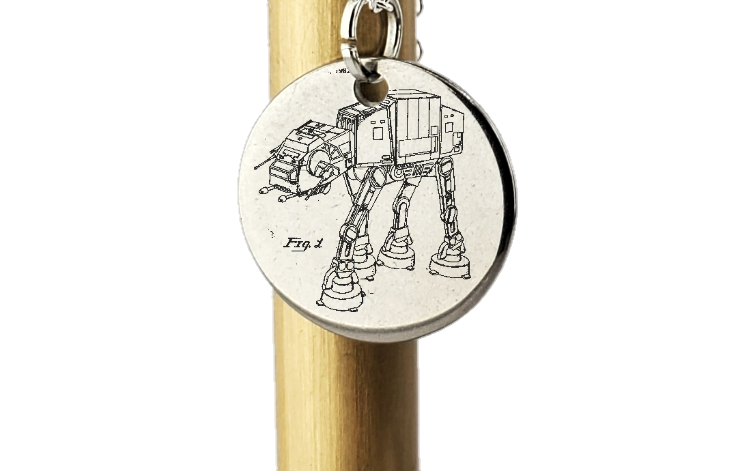 AT-AT walker patent drawing - laser Engraved necklace - 925 Sterling Silver