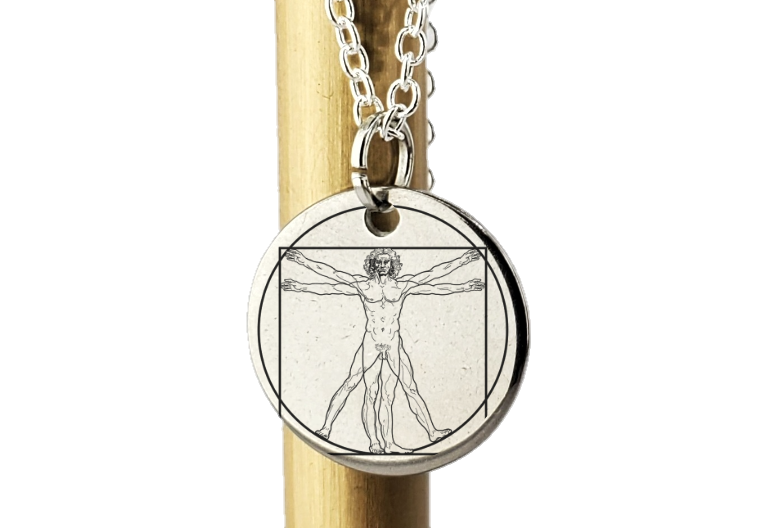 The Vitruvian Man by Leonardo da Vinci  - laser Engraved necklace - 925 Sterling Silver