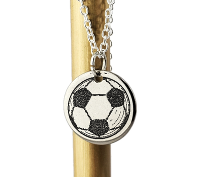 Soccer Ball - laser Engraved necklace - 925 Sterling Silver