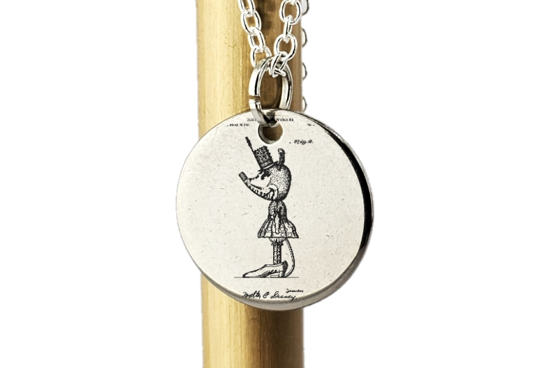 W. E. Disney Minnie Mouse Doll Toy Patent drawing - laser Engraved necklace - 925 Sterling Silver