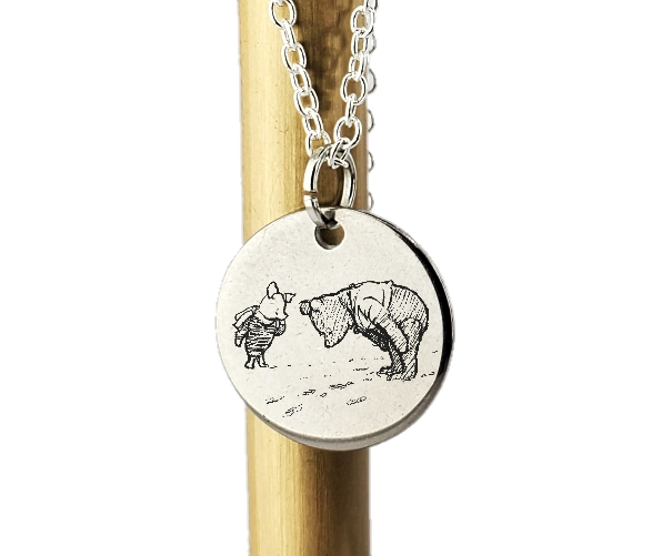 Winnie the Pooh and Piglet PD - laser Engraved necklace - 925 Sterling Silver