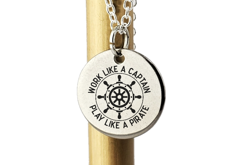 Work like a Captain Party like a PIRATE - laser Engraved necklace - 925 Sterling Silver