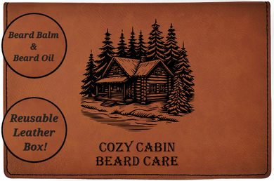Cozy Cabin All Natural - Beard Box Set - Beard Balm and Oil - Reusable leather box.
