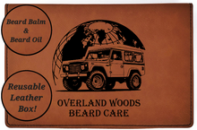 Cargar imagen en el visor de la galería, Overland Woods - All Natural - Beard Box Set - Beard Balm and Oil - Reusable leather box.
