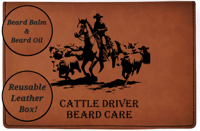 Cattle Driver - All Natural - Beard Box Set - Beard Balm and Oil - Reusable leather box.