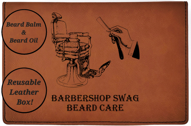 Barbershop Swag All Natural - Beard Box Set - Beard Balm and Oil - Reusable leather box.