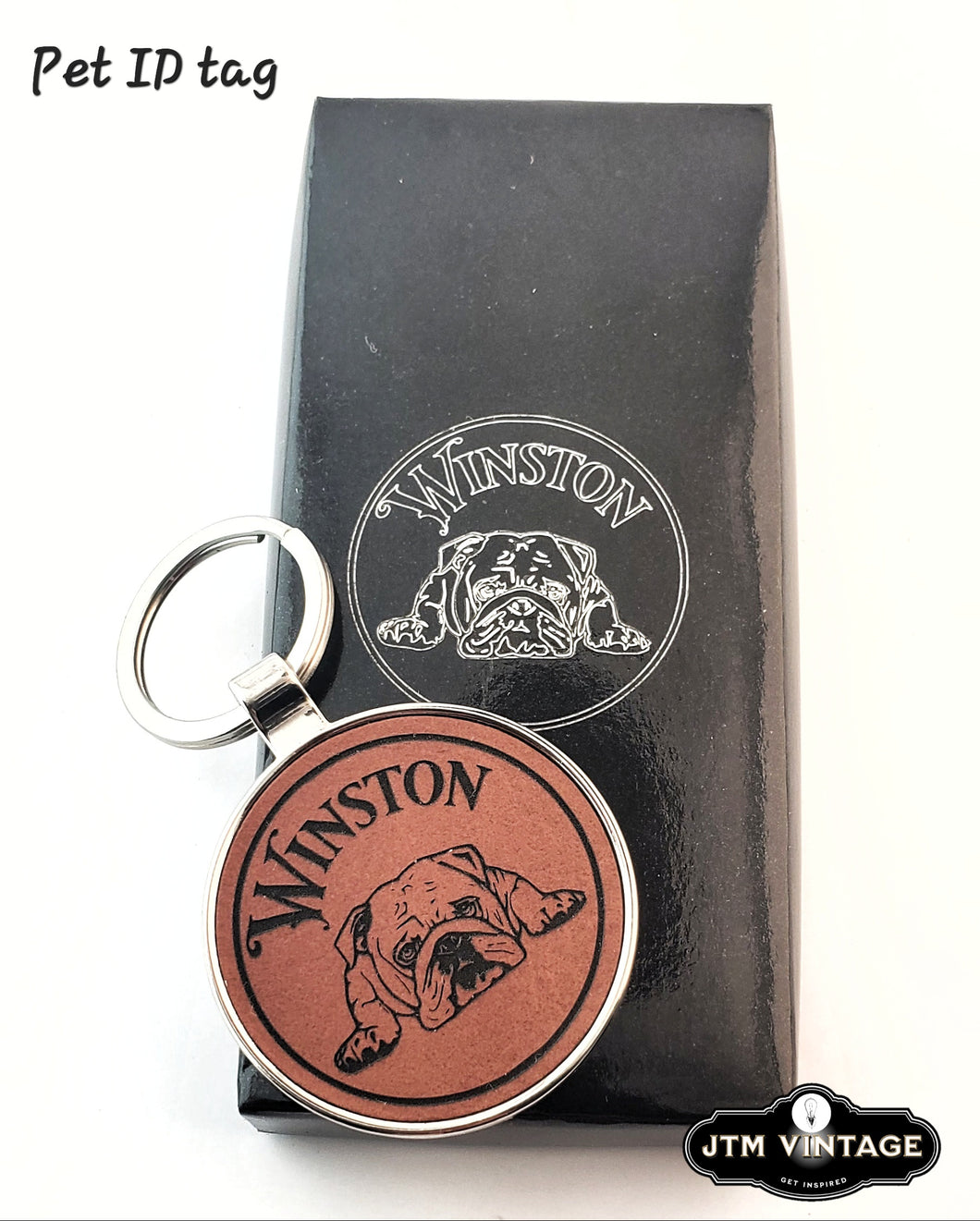 Pet / Dog tag Personalized leather and metal with matching giftbox! -  DESIGN YOUR OWN -Custom - Personalized