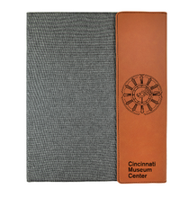 Cargar imagen en el visor de la galería, Engraved Leather &amp; Gray Canvas Portfolio with Notepad - DESIGN YOUR OWN - Custom - Personalized

