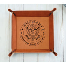 Load image into Gallery viewer, 6&quot; x 6&quot;  leather office desk caddy - valet Tray - DESIGN YOUR OWN - Custom - Personalized
